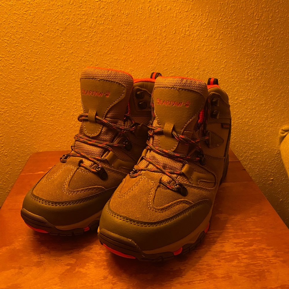 BearPaw Women’s Tan and Pink Boots